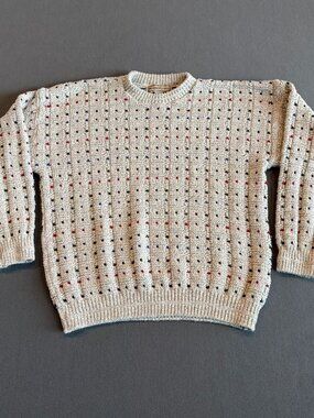 Vintage Mountain Express Cotton Geometric Knit Crewneck Sweater Made USA Gray L
